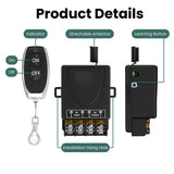 12V wireless remote control switch showing antenna, learning button, indicator light and mounting points