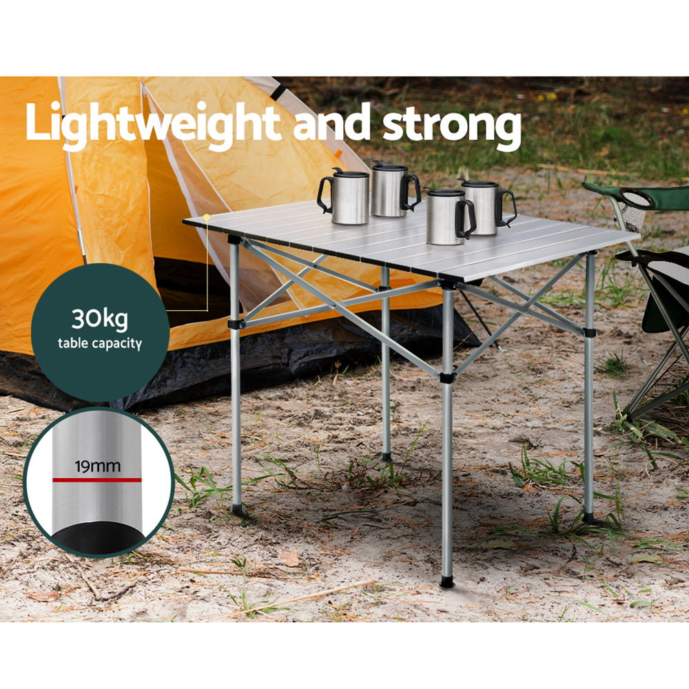 Weisshorn Folding Camping Table 70cm – Roll-Up Aluminium Picnic Table for Outdoor BBQ & Camping
