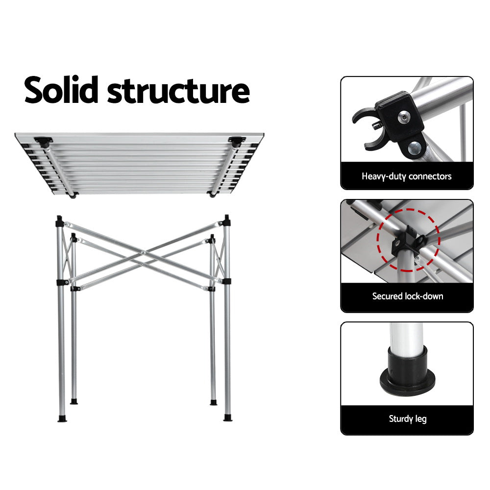 Weisshorn Folding Camping Table 70cm – Roll-Up Aluminium Picnic Table for Outdoor BBQ & Camping