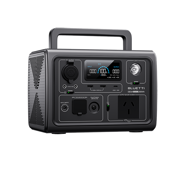 BLUETTI EB3A Portable Power Station – 600W AC Output, 268Wh LiFePO4, Fast Charging & App Control