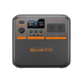 BLUETTI Premium 200 V2 Portable Power Station with a display screen, multiple power outlets, and a black casing with orange accents.