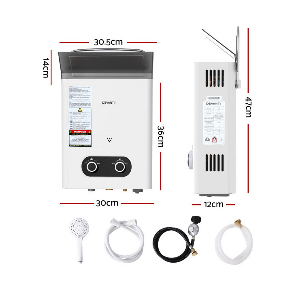 Devanti Portable Gas Water Heater – Outdoor Camping Shower (White)