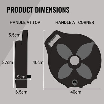 25mm Flat Out Sullage Hose: 9m on Narrow Multi-Reel graphic showing dimensions and size