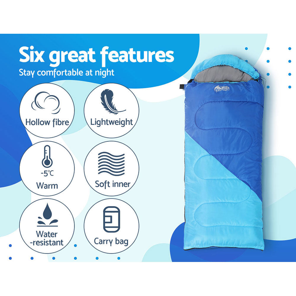 Weisshorn Kids Thermal Sleeping Bag | Lightweight, Water-Resistant & Cosy for Camping and Hiking – Blue