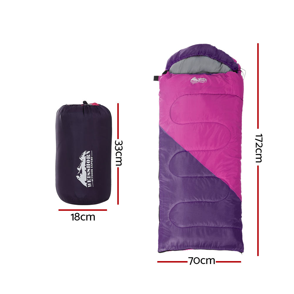 Weisshorn Kids Thermal Sleeping Bag | Lightweight, Water-Resistant & Cosy for Camping and Hiking – Pink