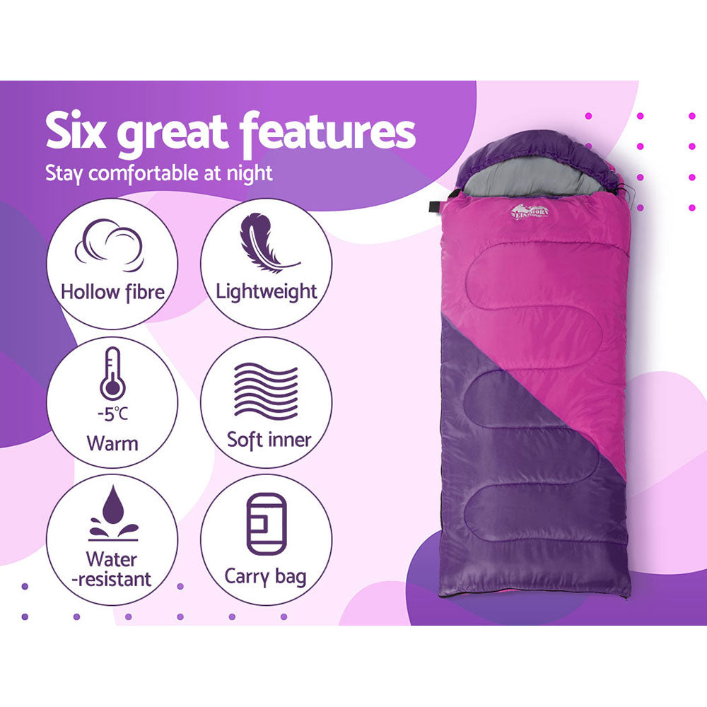 Weisshorn Kids Thermal Sleeping Bag | Lightweight, Water-Resistant & Cosy for Camping and Hiking – Pink