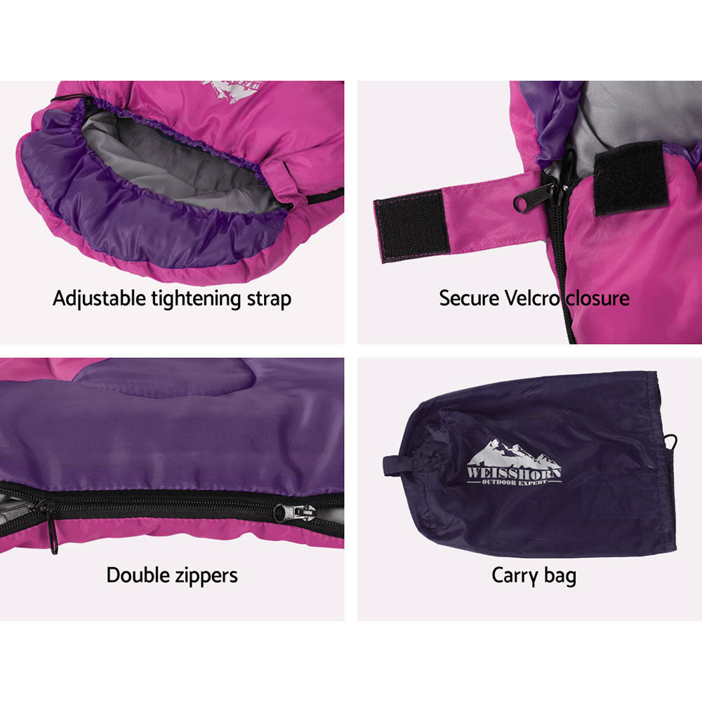 Weisshorn Kids Thermal Sleeping Bag | Lightweight, Water-Resistant & Cosy for Camping and Hiking – Pink