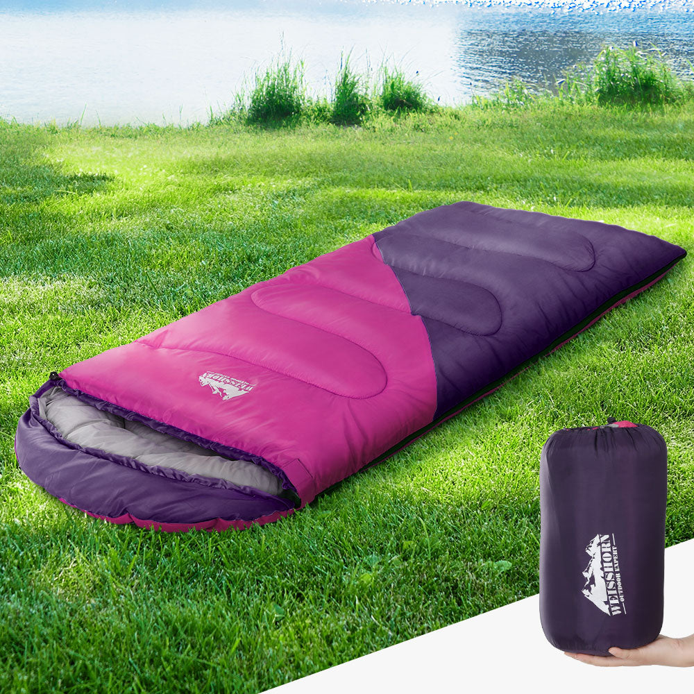 Weisshorn Kids Thermal Sleeping Bag | Lightweight, Water-Resistant & Cosy for Camping and Hiking – Pink