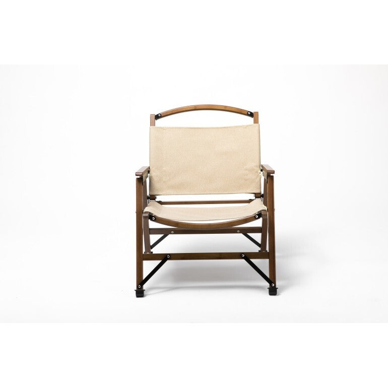 Bamboo Canvas Foldable Outdoor Camping Chair – Khaki/Beige | Stylish & Portable Travel Seating