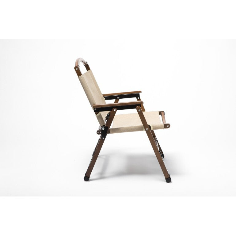 Bamboo Canvas Foldable Outdoor Camping Chair – Khaki/Beige | Stylish & Portable Travel Seating