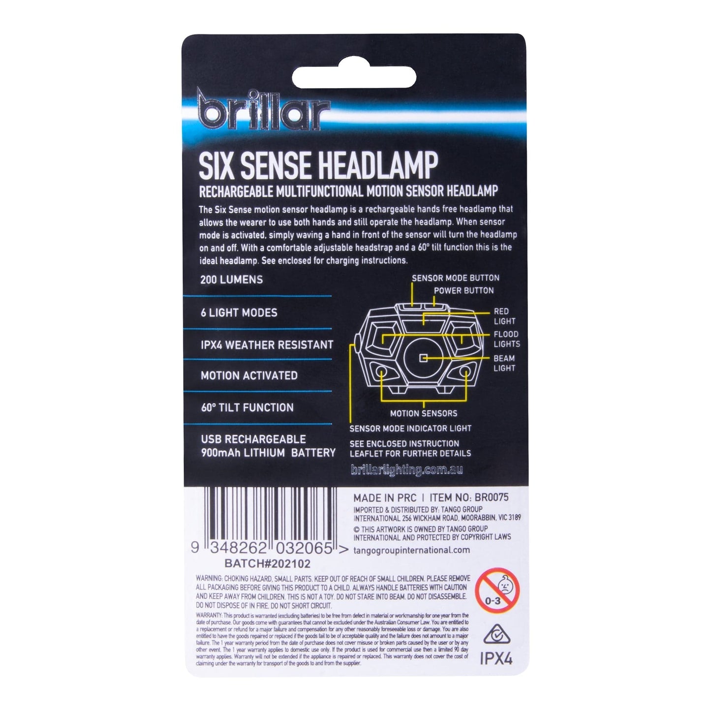 Brillar Sixth Sense – 200 Lumen Rechargeable Headlamp with Motion Sensor