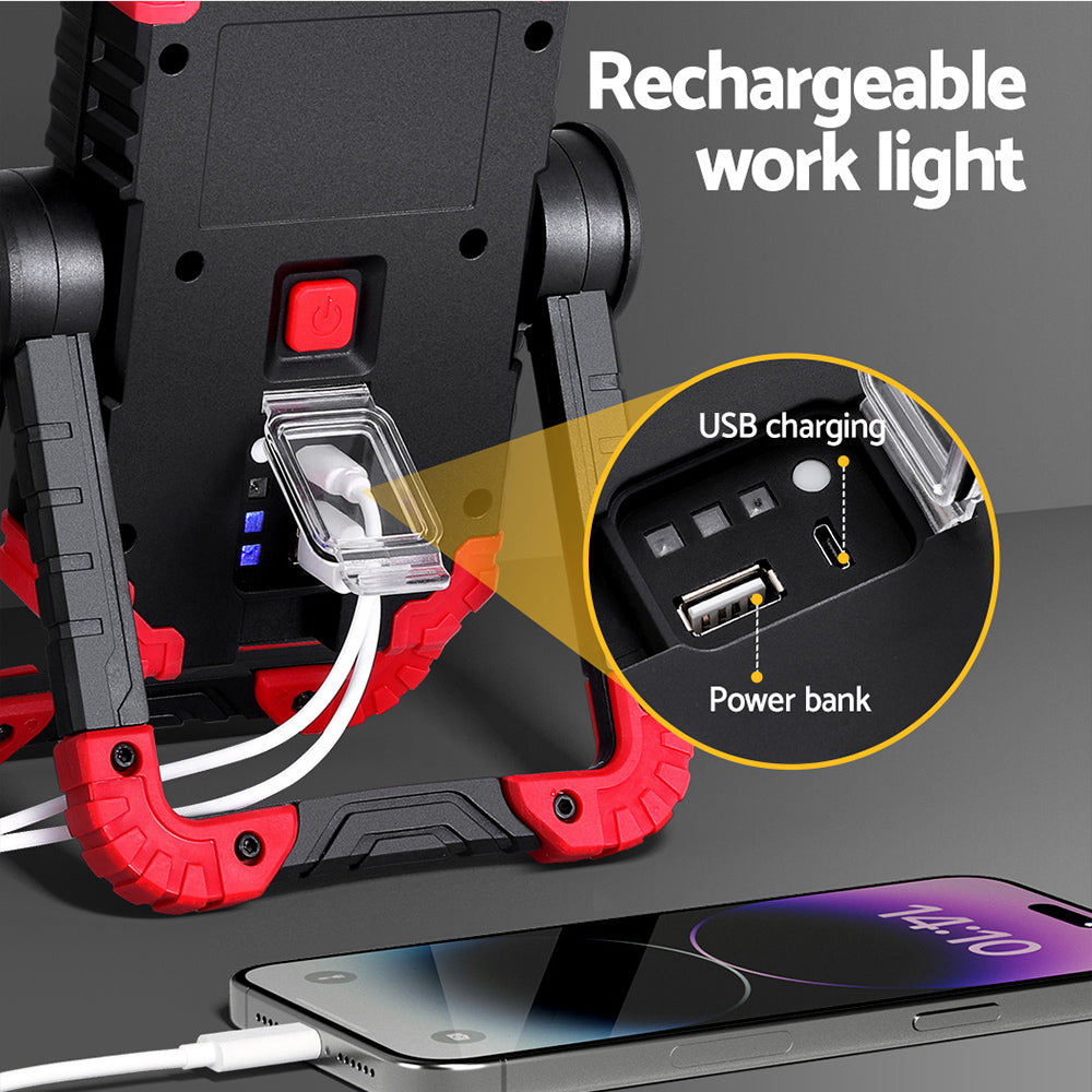 Giantz Rechargeable Work Light – 1000LM LED Folding Torch with USB & Power Bank