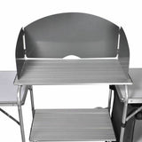 Aluminium Foldable Camping Kitchen Table with Cupboard & Windshield – Outdoor Cooking Station