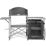 Aluminium Foldable Camping Kitchen Table with Cupboard & Windshield – Outdoor Cooking Station