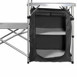 Aluminium Foldable Camping Kitchen Table with Cupboard & Windshield – Outdoor Cooking Station