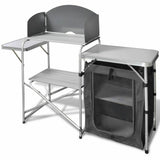 Aluminium Foldable Camping Kitchen Table with Cupboard & Windshield – Outdoor Cooking Station