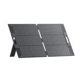 BLUETTI 100W foldable solar panel deployed at an angle on white background with integrated kickstand extended for optimal sun position
