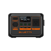 BLUETTI AC2P 300W 230Wh portable power station front view showing LCD display, DC and AC output ports, 100W USB-C, two USB-A ports, 12V car outlet and Australian 230V AC outlet