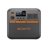 BLUETTI Premium 200 V2 Portable Power Station with a display screen, multiple power outlets, and a black casing with orange accents.