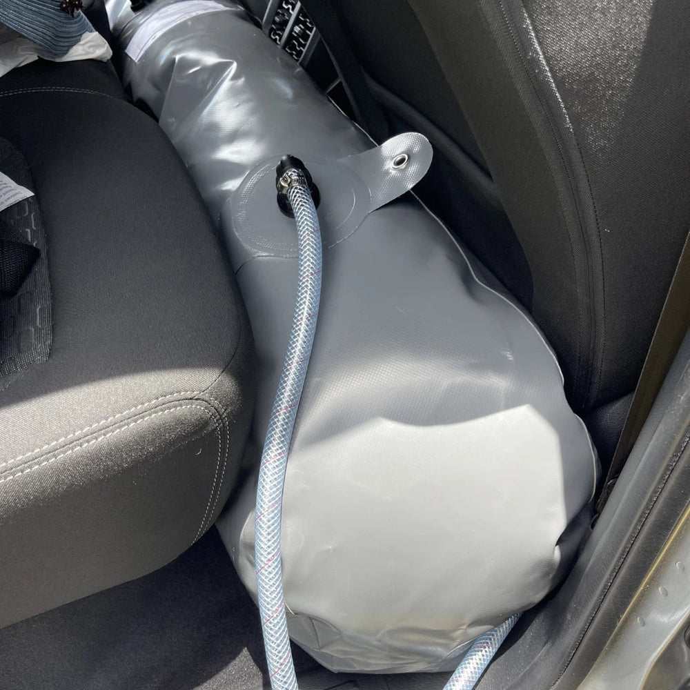 125L Fleximake water bladder installed in Ford Ranger rear seat footwell