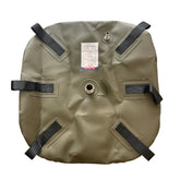 Fleximake fuel bladder top view showing multiple reinforced lifting straps and fuel inlet and outlet ports