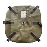 Fleximake fuel bladder top view showing multiple reinforced lifting straps and fuel inlet and outlet ports