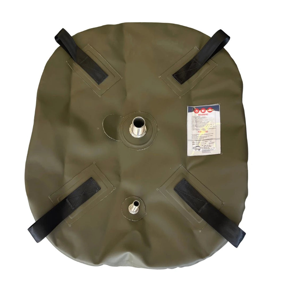 Fleximake 75 litre fuel bladder with dual metal fittings and reinforced carry straps