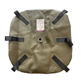 Fleximake fuel bladder top view showing multiple reinforced lifting straps and fuel inlet and outlet ports