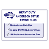 Fleximake Heavy-Duty 12VDC Anderson-Style Plug & 5M Cable with Automotive In-Line Fuse – 15A