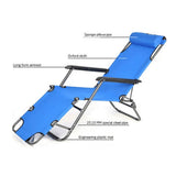 Reclining Sun Lounge Beach Chair – Folding Outdoor Deck Chair with Armrests & Padded Headrest – Blue