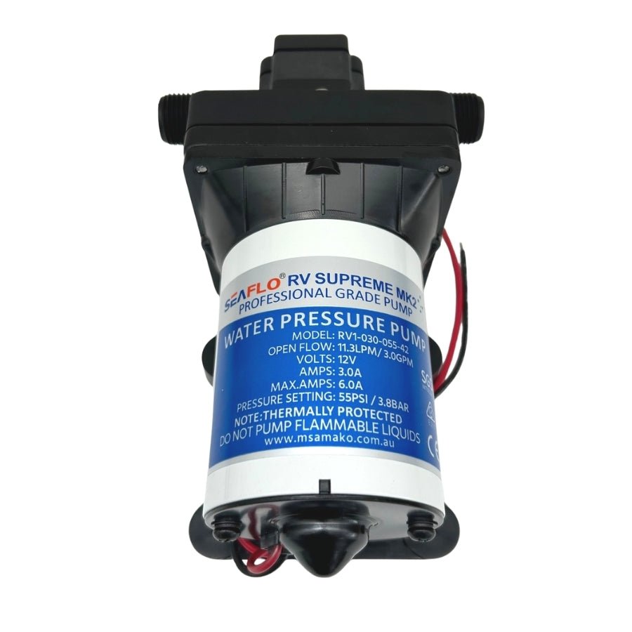 Seaflo RV Supreme MK2 11.3LPM 55 PSI caravan water pump specification label