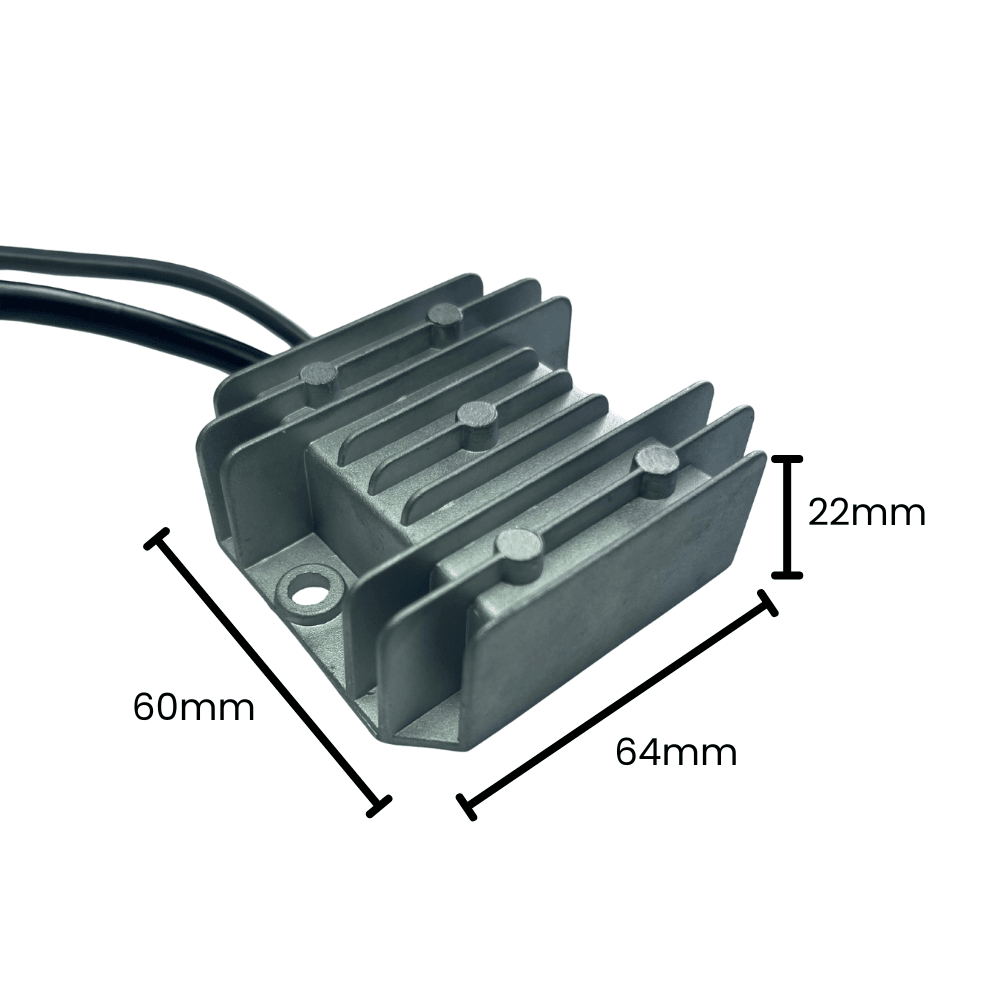 Compact 12V to 30V converter dimensions – 64mm x 60mm x 22mm aluminium housing