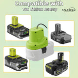 Ryobi 18V Starlink Mini battery adapter showing built-in switch, ABS shell and 18 AWG wire for plug-and-play use