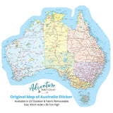 Adventure Awaits Australian-made Map of Australia UV outdoor sticker decal showing all states, territories and national parks, 40cm wide by 36.7cm high