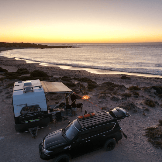 Sunset at an Off-Grip Camping site near the beach