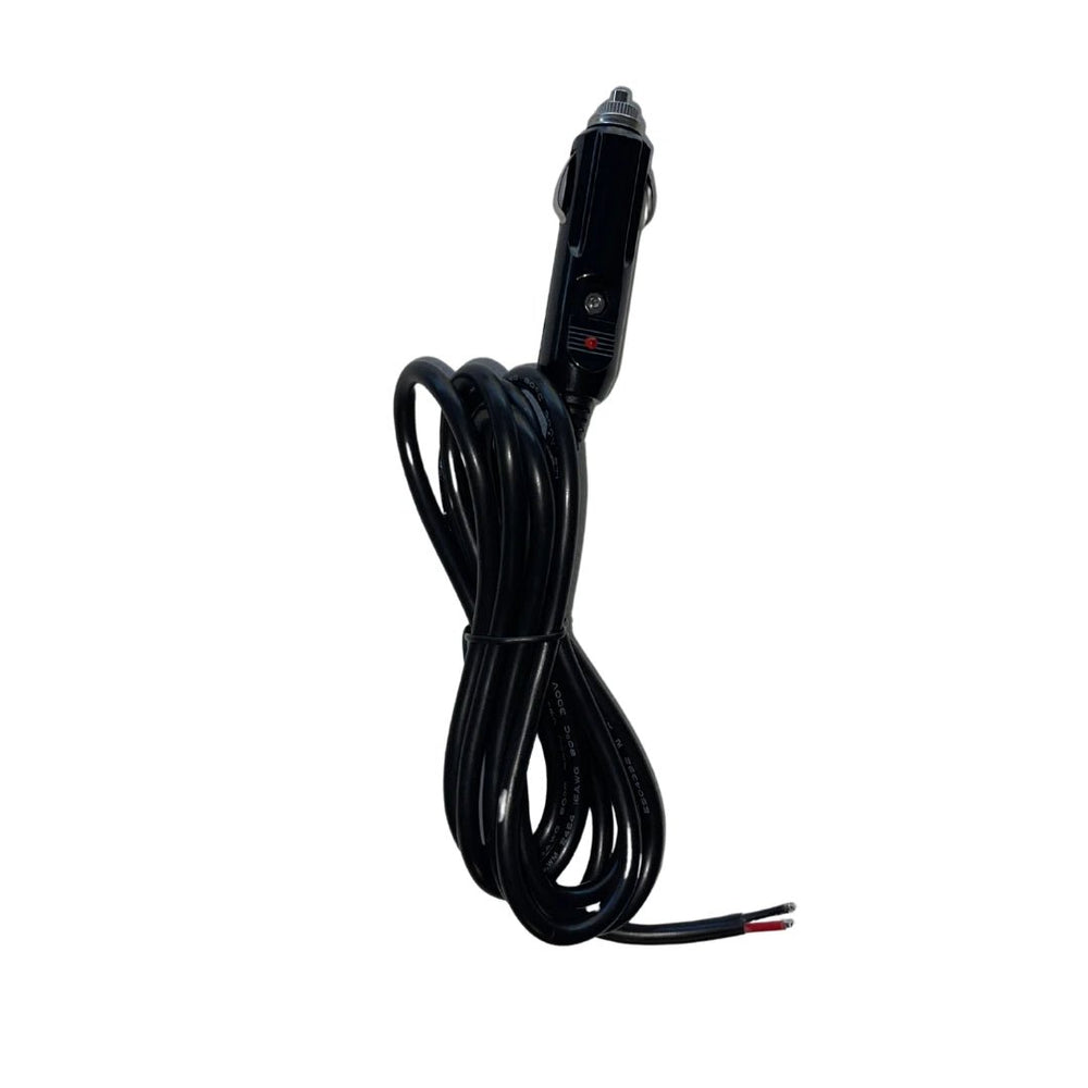 12V cigarette plug power lead 2 metre coiled with bare end wire output and inline 25A fuse for caravans 4WDs and off-grid power installs