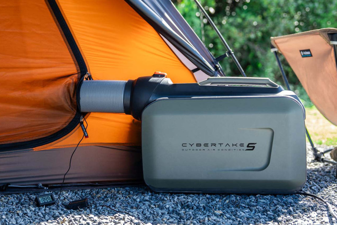 Cybertake S1 Pro portable air conditioner being used with a tent