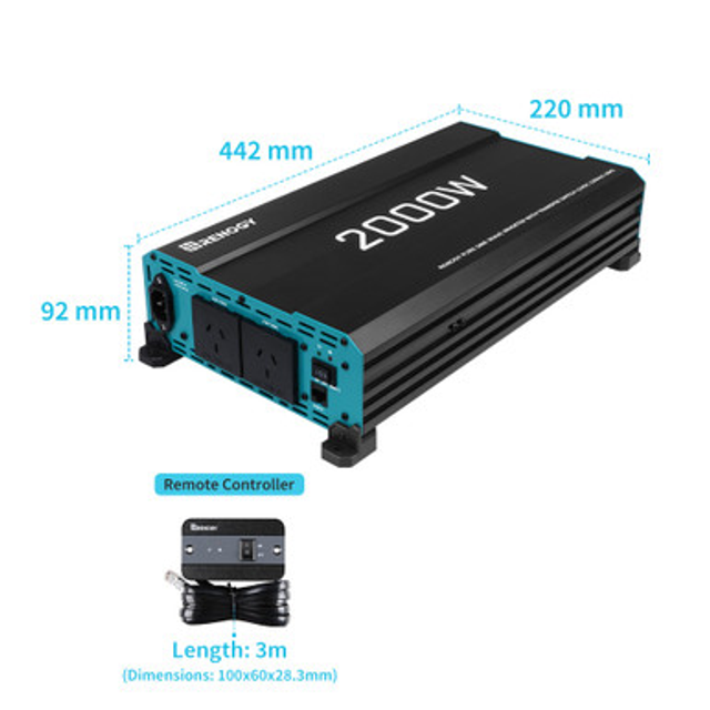 Renogy 12V 2000W Pure Sine Wave Inverter – Dual Power Switching, Grid Priority & 4000W Surge