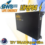 BWB Super Slim 100Ah 12V LiFePO₄ Lithium Battery (Optional Bluetooth Monitoring) — Australian Made