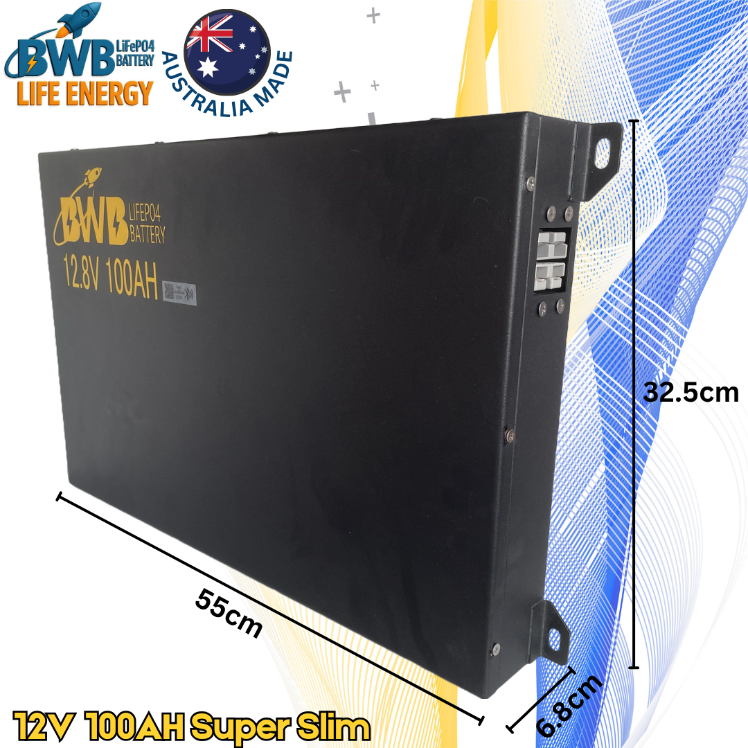BWB Super Slim 100Ah 12V LiFePO₄ Lithium Battery (Optional Bluetooth Monitoring) — Australian Made