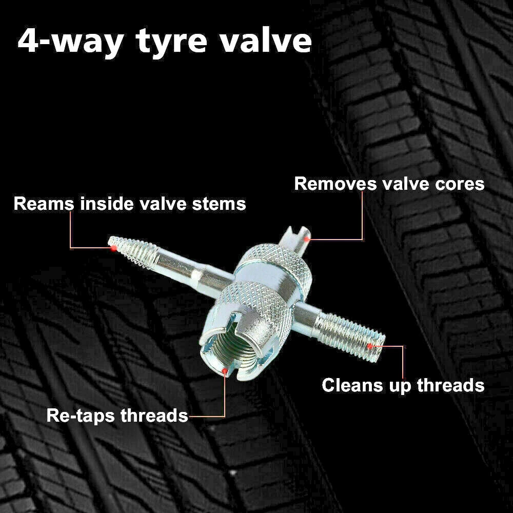4-Way Tyre Valve Core Tool – Reams, Cleans, and Re-Taps Threads