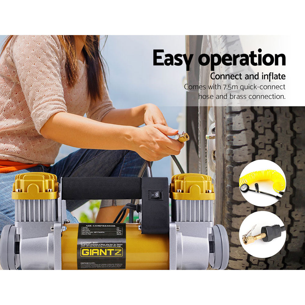 GIANTZ 12V Air Compressor – 200L/min Portable Inflator & Deflator