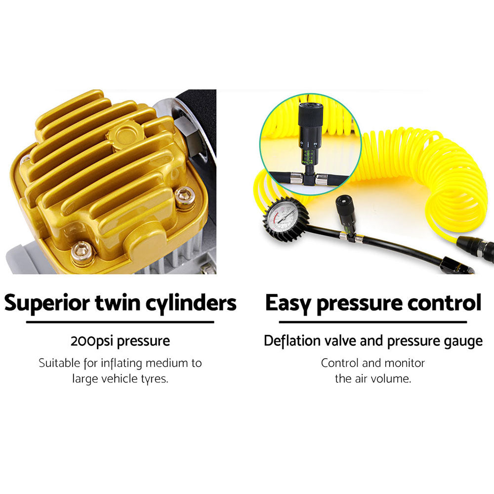 GIANTZ 12V Air Compressor – 200L/min Portable Inflator & Deflator