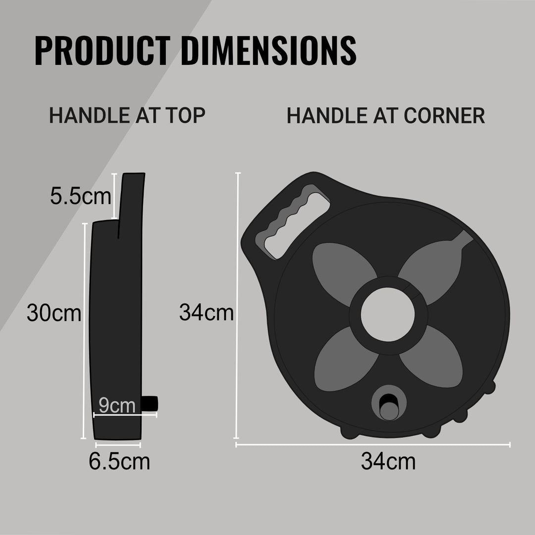 25mm Flat Out Sullage Hose 6m as 3+3m on Compact Multi-Reel graphic showing dimenstions and size