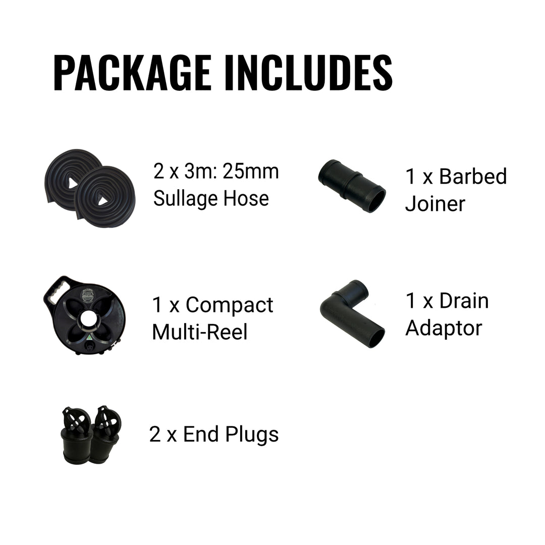 Flat Out 6m Sullage Hose Kit (25mm) – Compact Multi-Reel