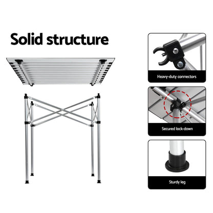 Weisshorn Folding Camping Table 70cm – Roll-Up Aluminium Picnic Table for Outdoor BBQ & Camping