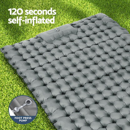 Weisshorn Self-Inflating Camping Mattress – Double Sleeping Mat with Pillow | 9cm Thick Air Bed for Outdoor Comfort