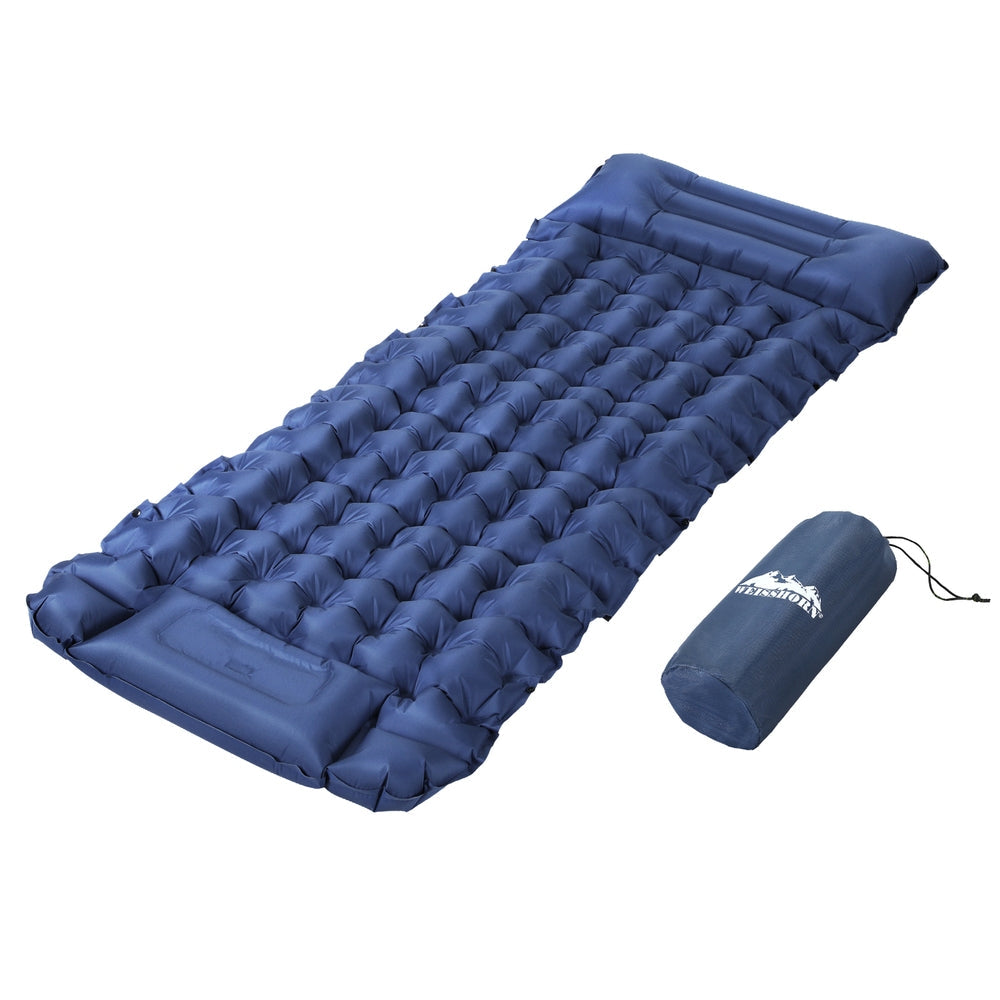 Weisshorn Self-Inflating Camping Mattress – Single Sleeping Mat with Pillow | 9cm Thick | Blue
