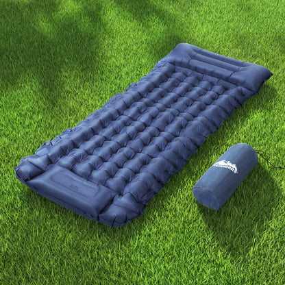 Weisshorn Self-Inflating Camping Mattress – Single Sleeping Mat with Pillow | 9cm Thick | Blue