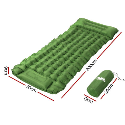 Weisshorn Self-Inflating Camping Mattress – Single Sleeping Mat with Pillow | 9cm Thick Air Bed Pad | Green